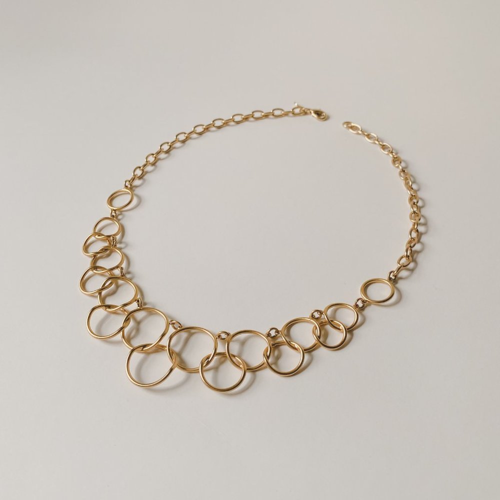 Premier Designs Gold Round Open Hoop Circle Bib Statement Chic Chain Necklace